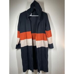 Northern Angel Striped Hooded Cardigan Sweater Orange Beige Black Women's L